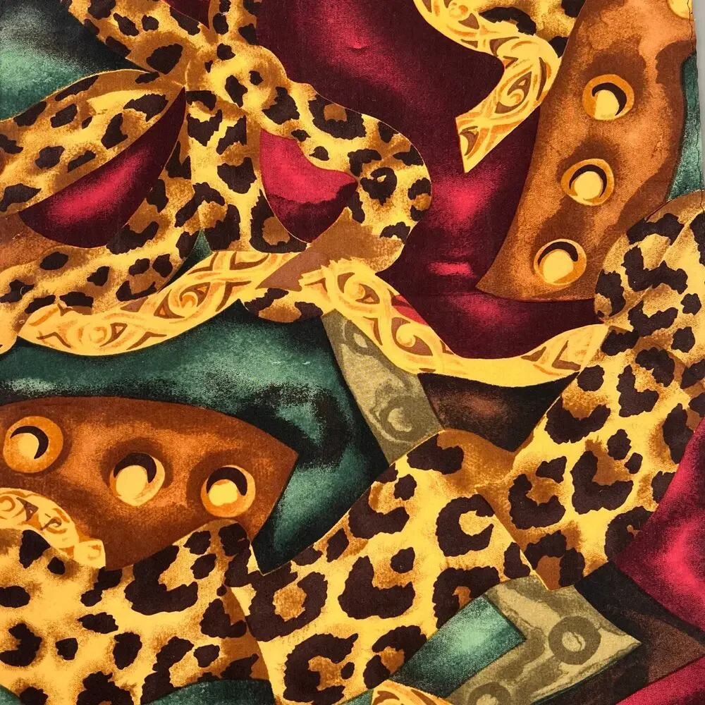 Vintage Silk Scarf Leopard Chain Print vintage 90s Maximalist